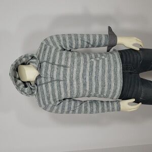 VISSLA GRAY WHITE STRIPE FLEECE PULLOVER HOODIE MEN'S S